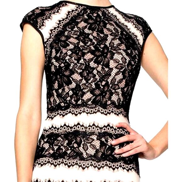 Tadashi Shoji Neoprene And Lace Cap Sleeve Gown Maxi Dress Size 12 - Picture 2 of 13